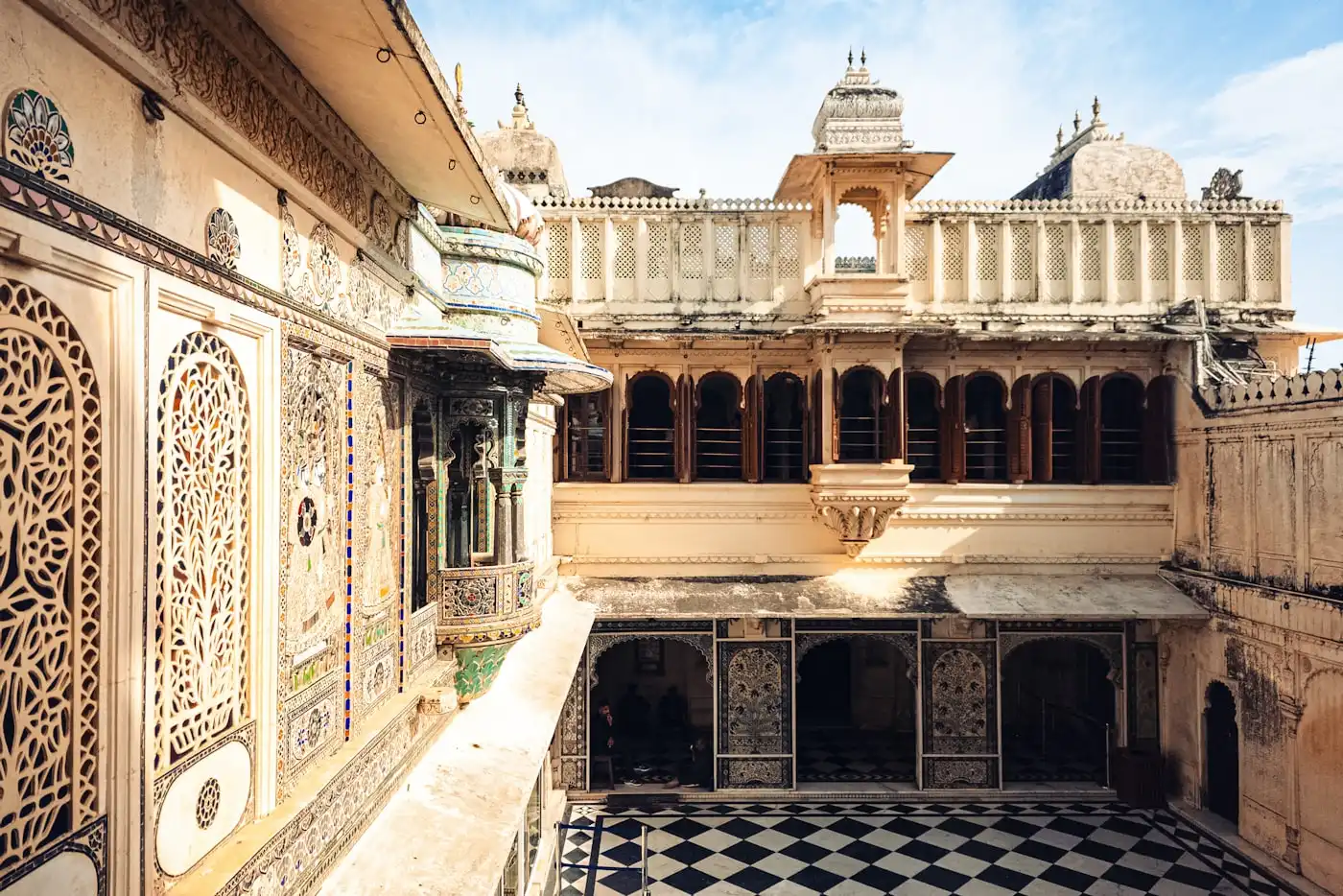 Ornate courtyard architecture in Udaipur