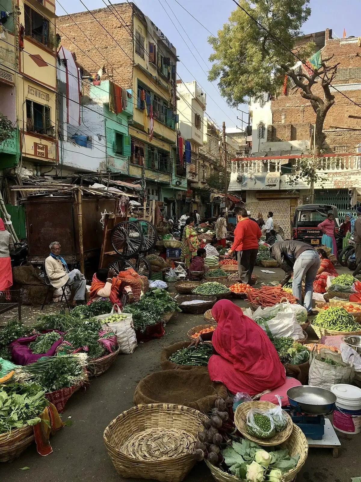 Vegetable sellers in a busy Udaipur street market